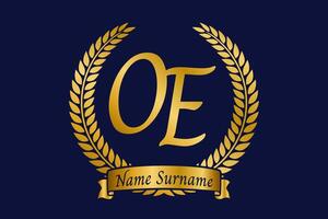 Initial letter O and E, OE monogram logo design with laurel wreath. Luxury golden calligraphy font. vector