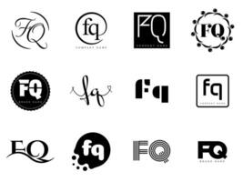 FQ logo company template. Letter f and q logotype. Set different classic serif lettering and modern bold text with design elements. Initial font typography. vector