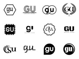 GU logo company template. Letter g and u logotype. Set different classic serif lettering and modern bold text with design elements. Initial font typography. vector