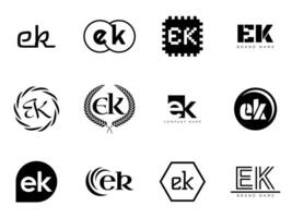 EK logo company template. Letter e and k logotype. Set different classic serif lettering and modern bold text with design elements. Initial font typography. vector