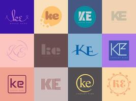 KE logo company template. Letter k and e logotype. Set different classic serif lettering and modern bold text with design elements. Initial font typography. vector
