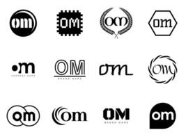 OM logo company template. Letter o and m logotype. Set different classic serif lettering and modern bold text with design elements. Initial font typography. vector