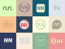 NN logo company template. Letter n and n logotype. Set different classic serif lettering and modern bold text with design elements. Initial font typography. vector