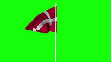 Denmark Flag Waving in Wind with Pole, 3D Rendering, Chroma Key, Luma Matte Black and White Selection of Flag video