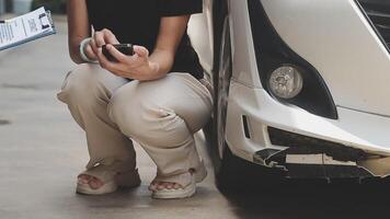 senior man and insurance agent claim process after car crash video