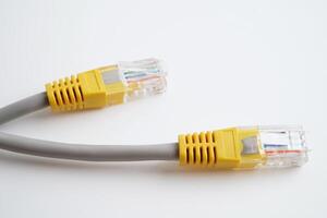 Ethernet cable for connect to wireless router link to internet service provider network. photo