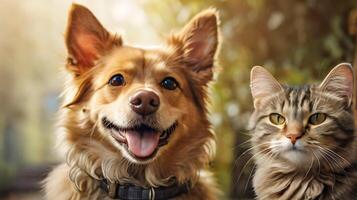 cute cat and dog get along together and posing for the camera very nice for multimedia content photo
