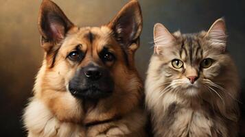 cute cat and dog get along together and posing for the camera very nice for multimedia content photo