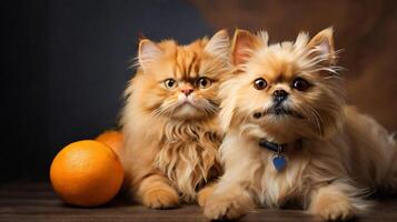 cute cat and dog get along together and posing for the camera very nice for multimedia content photo