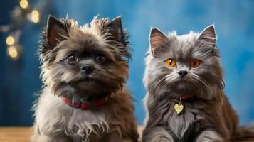 cute cat and dog get along together and posing for the camera very nice for multimedia content photo
