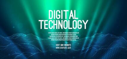 Digital technology speed connect blue green background, cyber nano information, abstract communication, innovation future tech data, internet network connection, Ai big data, line dot illustration 3d vector