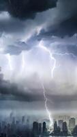 impact of global warming and climate change, big storm thunder and tornado twister destroying the big cities, future events describing the climate change impact for content creation photo