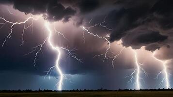 Lightning thunderstorm flash over the dark sky, Concept on topic weather, cataclysms, hurricane, Typhoon, tornado, storm multimedia content photo