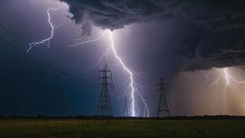 Lightning thunderstorm flash over the dark sky, Concept on topic weather, cataclysms, hurricane, Typhoon, tornado, storm multimedia content photo