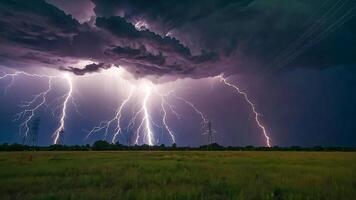 Lightning thunderstorm flash over the dark sky, Concept on topic weather, cataclysms, hurricane, Typhoon, tornado, storm multimedia content photo