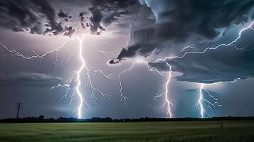 Lightning thunderstorm flash over the dark sky, Concept on topic weather, cataclysms, hurricane, Typhoon, tornado, storm multimedia content photo