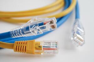 Ethernet cable for connect to wireless router link to internet service provider network. photo