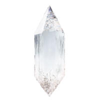 Quartz A clear quartz crystal with a sharp point and light refracting through it floating png
