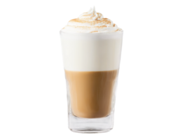 Flat white coffee in a minimalist clear glass smooth milk foam dynamic coffee pour captured png