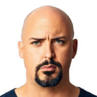 David a bald man with a goatee and a serious expression looking intense png