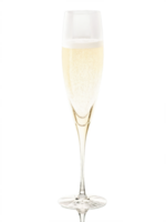Waterford Elegance Classic Champagne flute, elongated crystal bowl, flared top, shimmering champagne splashing, dynamic diagonal composition, dramatic backlighting, pure white background png