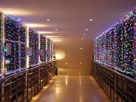 A close up photo of colorful twinkling lights