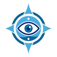 A eye is set within a geometric design, featuring shades of blue and purple png
