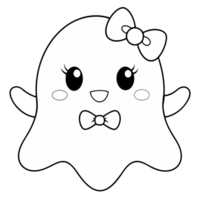 white kawaii ghost in witch hat with bow png