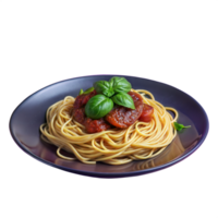 Plate of spaghetti with tomato sauce and basil on transparent background png
