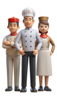 Group of animated chefs and delivery people on transparent background png