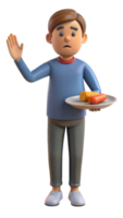 A person refusing a plate of food with a hand gesture, suggesting dislike or dietary preferences on a transparent background png