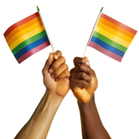 Hands holding pride flags on a transparent background representing unity and diversity png