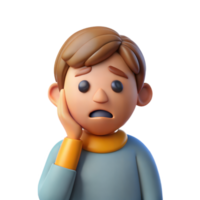 3D character showing signs of sadness and depression on transparent background png
