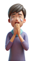 Animated character sneezing or rubbing eyes due to allergies on transparent background png