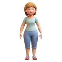 3d dibujos animados mujer personaje en casual atuendo con un neutral expresión en transparente antecedentes png