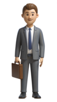 3D illustration of a smiling business professional holding a briefcase on a transparent background png