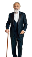 Elderly man in elegant suit with cane on a transparent background png