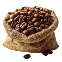 Brown coffee beans in a burlap sack isolated on transparent background png