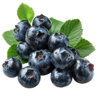Fresh ripe bilberry and green leaf flying isolated on transparent background png