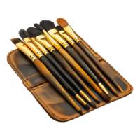 A leather case of fine art brushes isolated on transparent background png