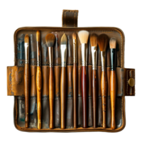 A leather case of fine art brushes isolated on transparent background png