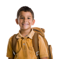 A boy smiling as he smiles with a backpack isolated on transparent background png