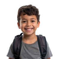 A boy smiling as he smiles with a backpack isolated on transparent background png