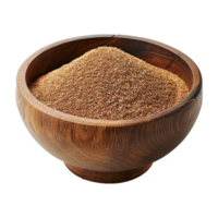 Brown teff grain in a wooden bowl isolated on transparent background png