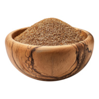 Brown teff grain in a wooden bowl isolated on transparent background png