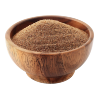 Brown teff grain in a wooden bowl isolated on transparent background png