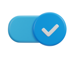 3d toggle switch on button with check mark icon illustration png