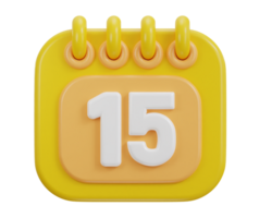 3d daily calendar planing icon with number of 15th 3d rendering png