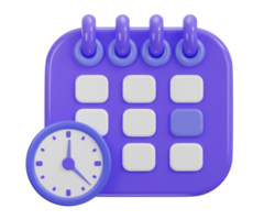 calendar icon with clock and date time management planning icon 3d render png