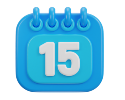 3d daily calendar planing icon with number of 15th 3d rendering png